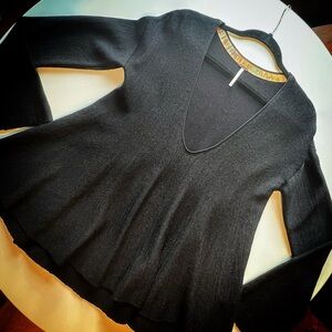 Free People Deep V Neck Knit Sweater
